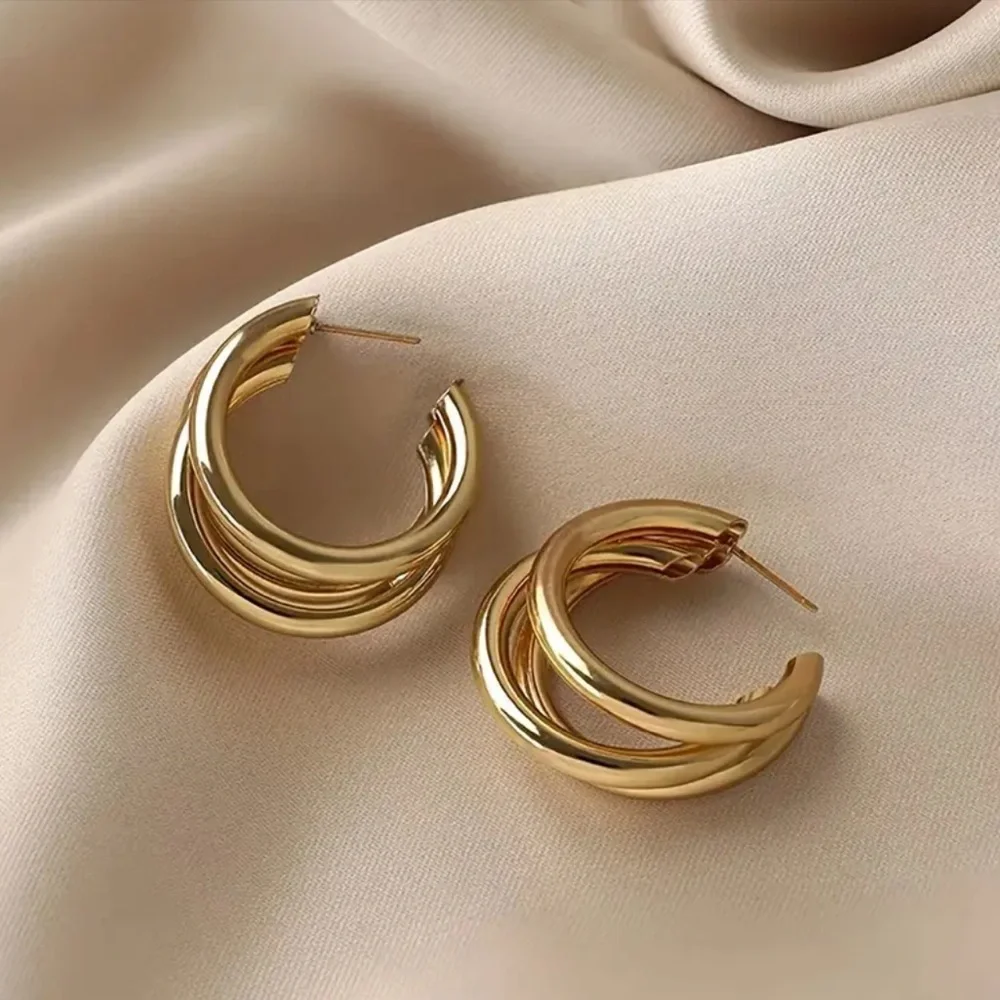 Golden Trendy Hoop Earrings